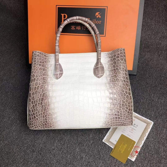 Genuine Crocodile Leather Womens Tote Shoulder Bag Himalaya White 30cm