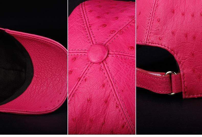 Genuine Ostrich Leather Strap back Baseball Cap Peach