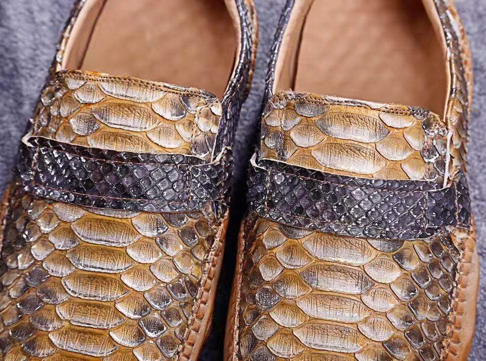 Crocodile Shoes Genuine Python Leather Men's Beige Slip-On Loafer Shoes
