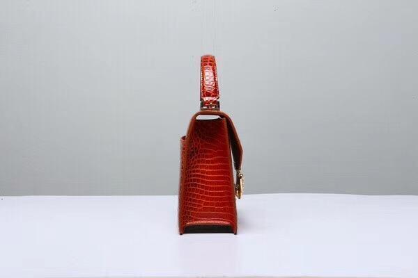Genuine Crocodile Leather Top Handle Cross Body Bag Vintage Red