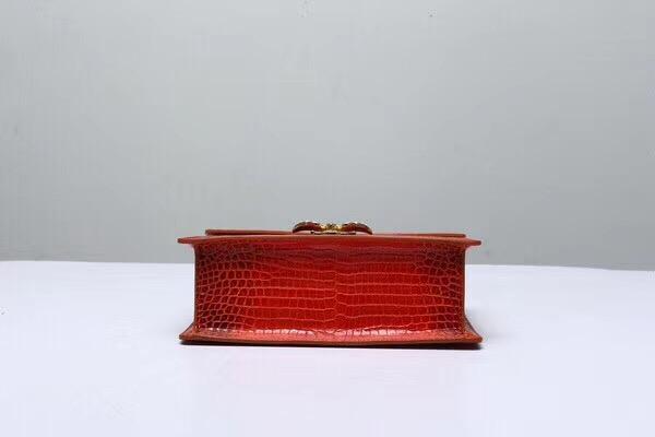 Genuine Crocodile Leather Top Handle Cross Body Bag Vintage Red