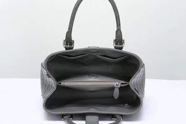 Genuine Crocodile Leather Top Handle Tote With Crossbody Strap Grey