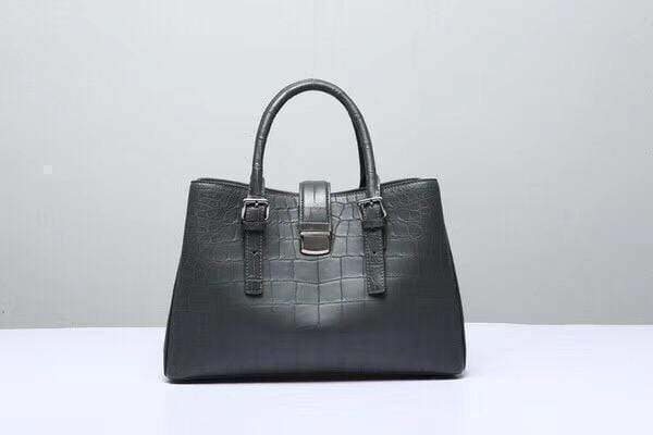 Genuine Crocodile Leather Top Handle Tote With Crossbody Strap Grey