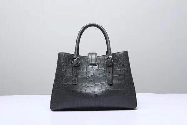 Genuine Crocodile Leather Top Handle Tote With Crossbody Strap Grey