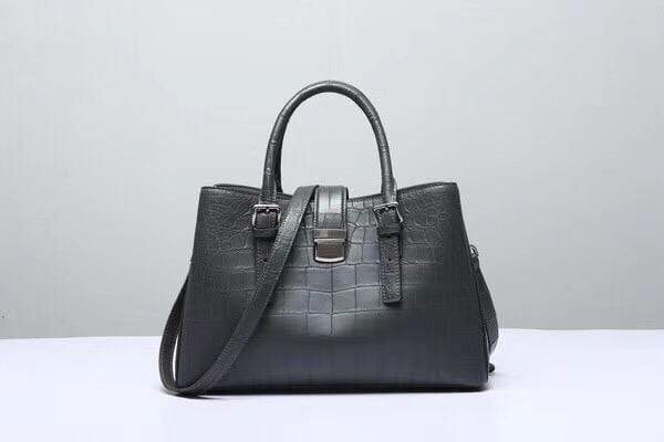Genuine Crocodile Leather Top Handle Tote With Crossbody Strap Grey