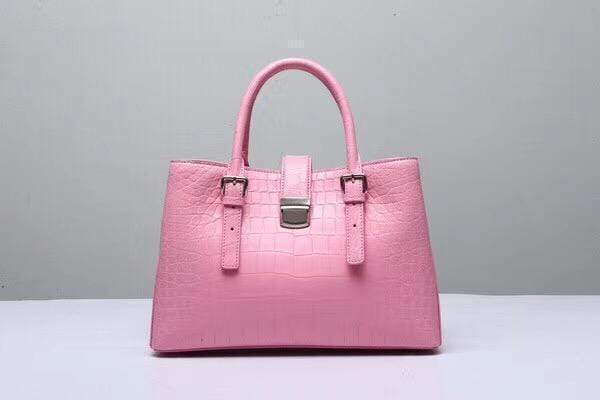 Genuine Crocodile Leather Top Handle Tote Shoulder Bag Pink