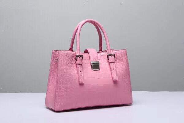 Genuine Crocodile Leather Top Handle Tote Shoulder Bag Pink