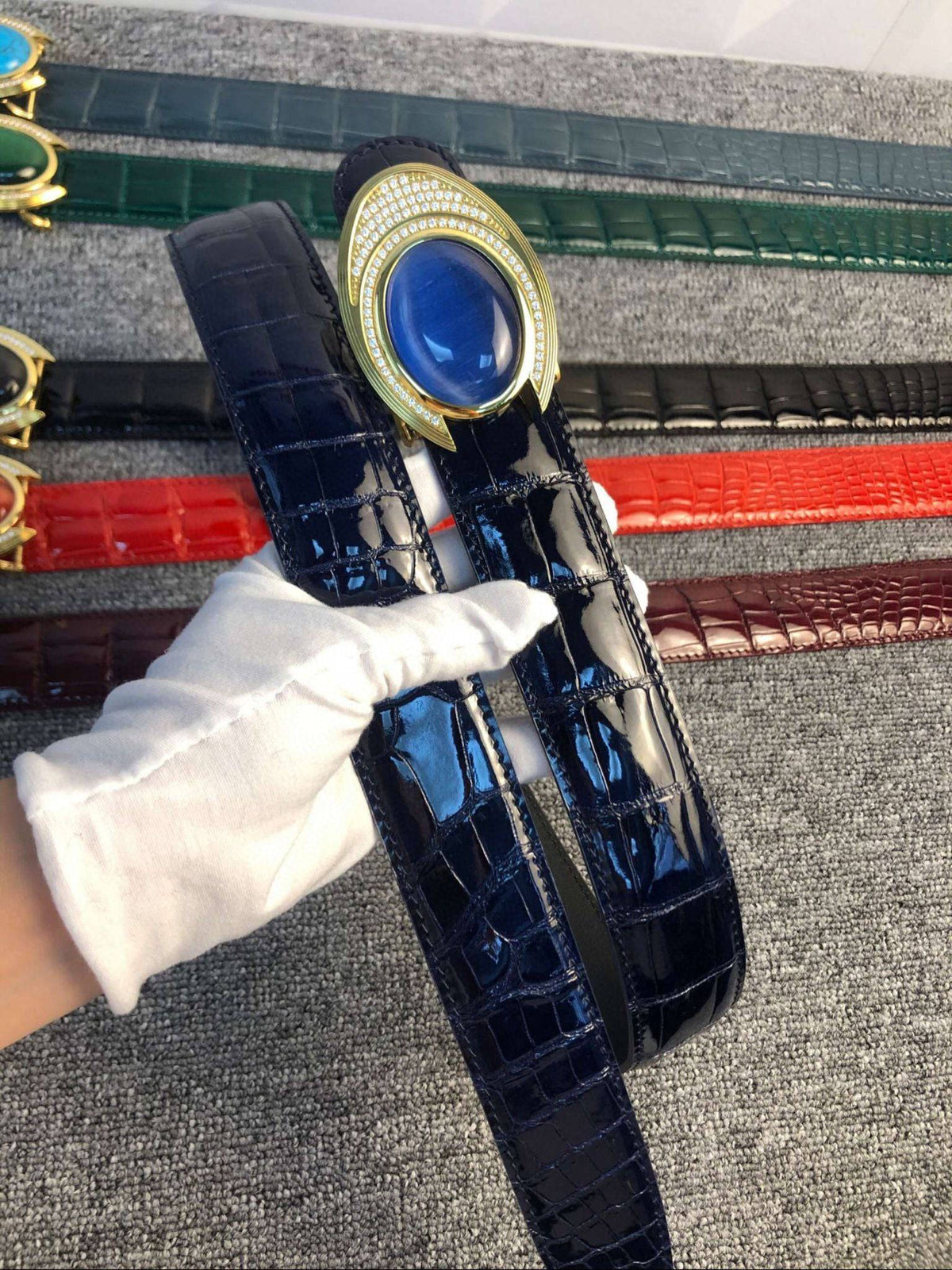 High Shiny Beaded Nile Crocodile Skin Leather Belt