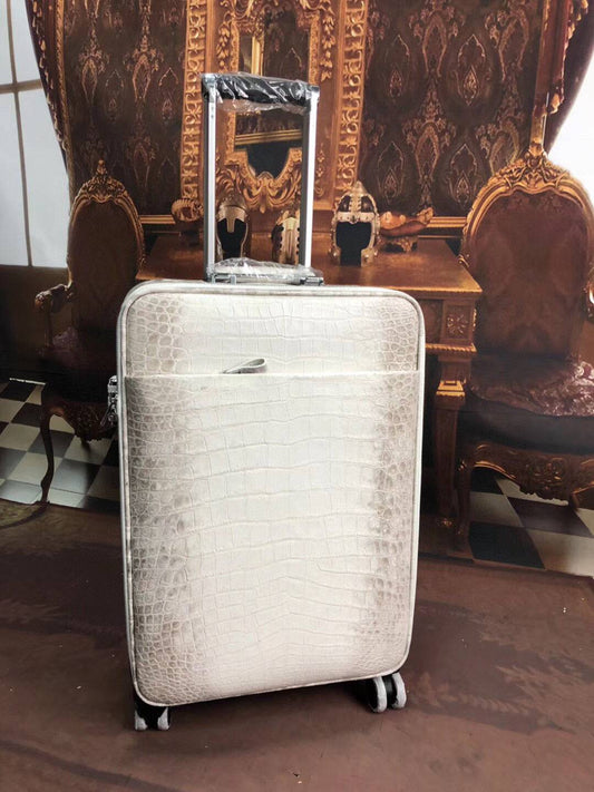 Himalaya White Crocodile Skin Leather luggage /Roll Aboard Suitcase Weekend/Travel Bag Trolley Case Universal Wheels 20-Inch