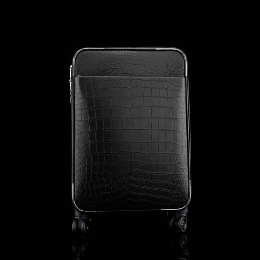 Matt Genuine Crocodile Leather Travel Carry On 20-Inch Spinner Carry-on Suitcase Black