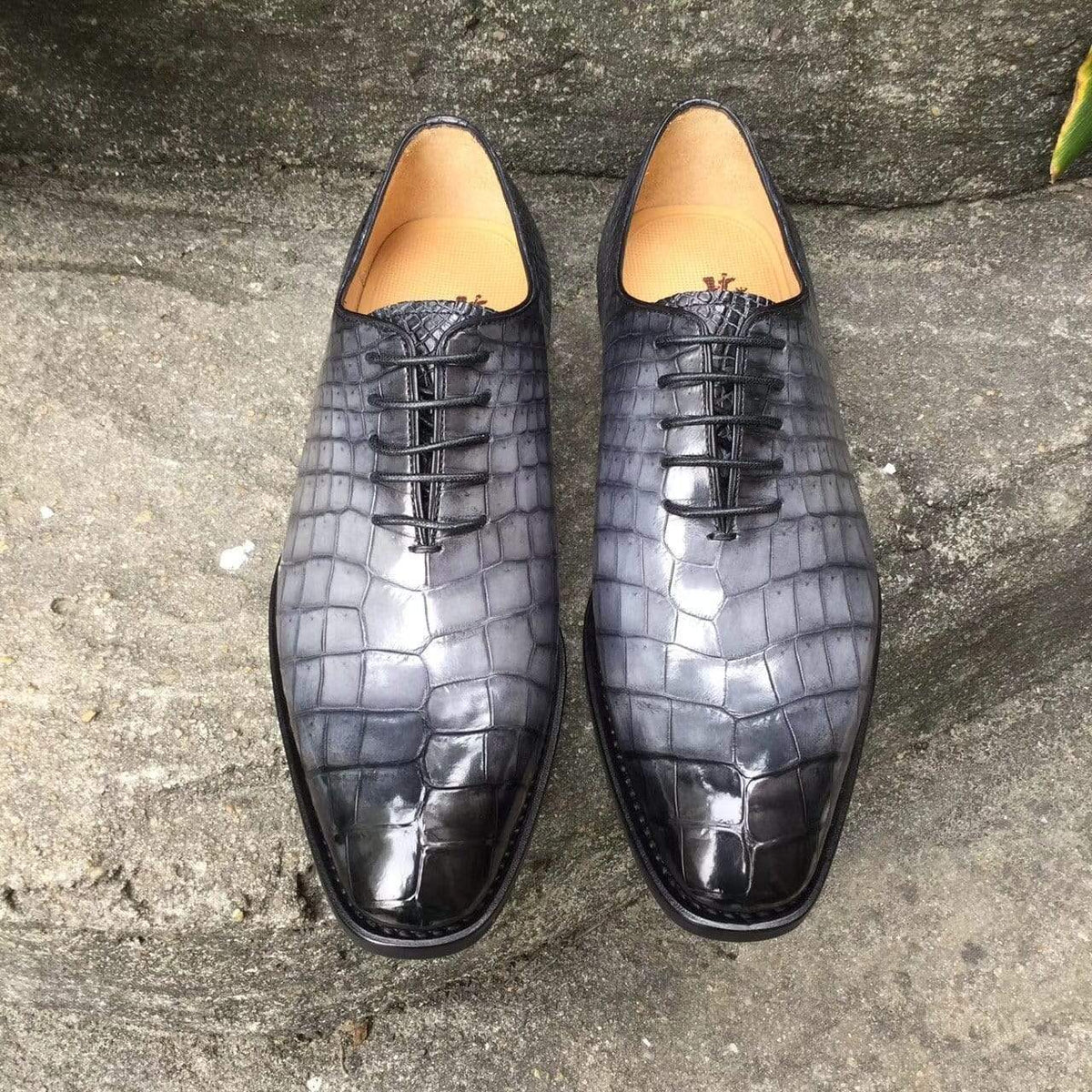 Crocodile Shoes Men s Crocodile Leather Shoes Grey Lace-Up Shoes ,Goodyear Sole