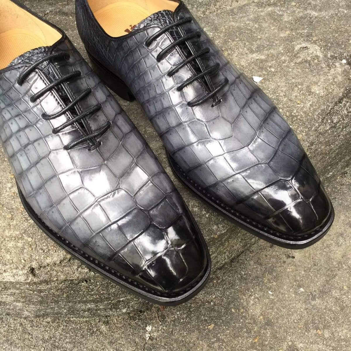 Crocodile Shoes Men s Crocodile Leather Shoes Grey Lace-Up Shoes ,Goodyear Sole