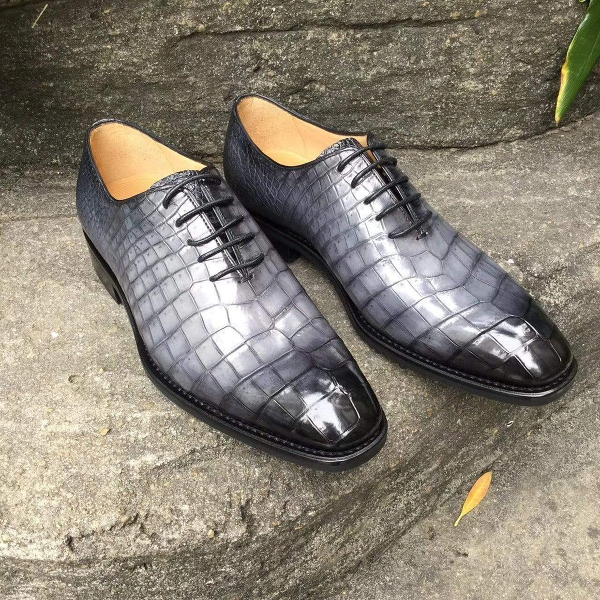 Crocodile Shoes Men s Crocodile Leather Shoes Grey Lace-Up Shoes ,Goodyear Sole