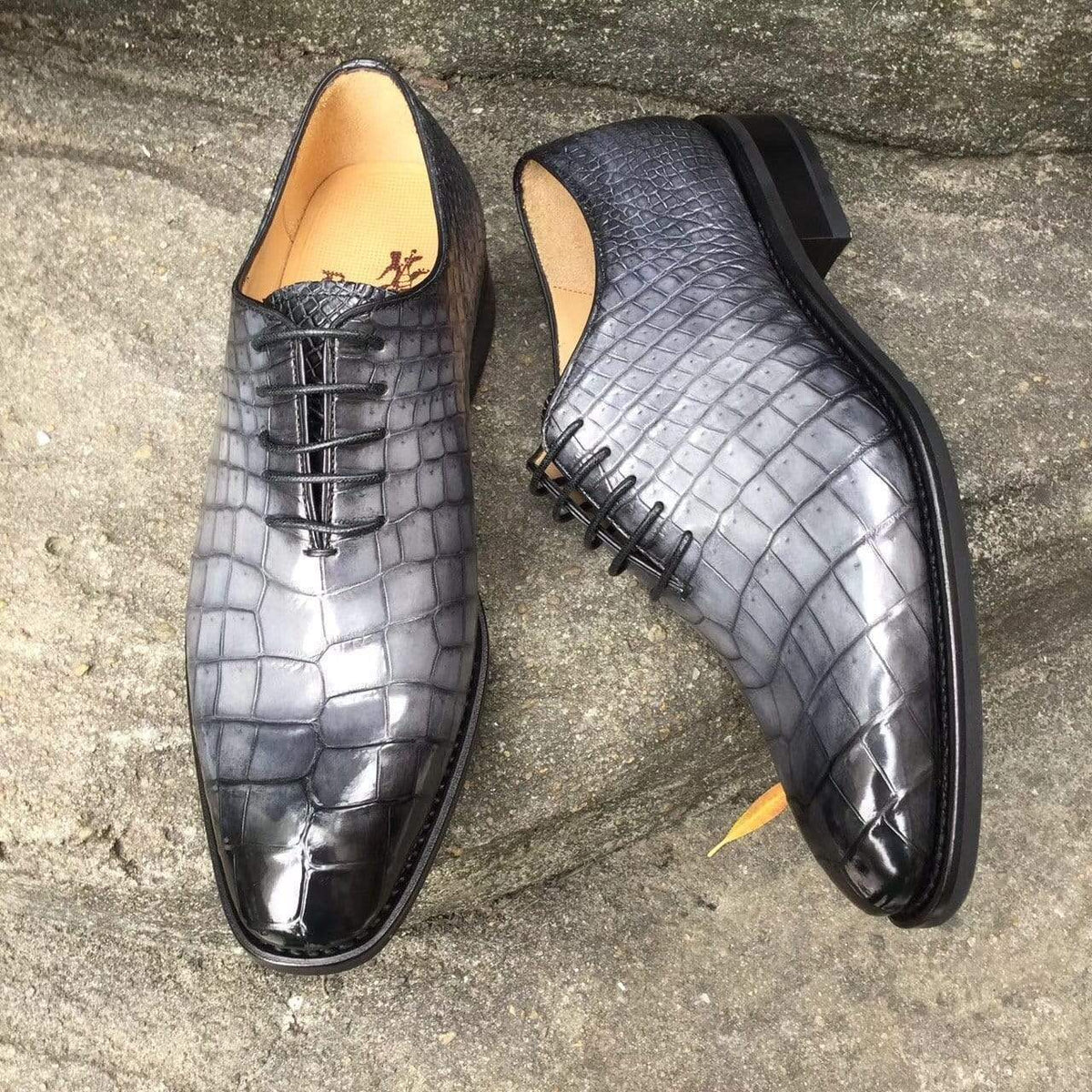 Crocodile Shoes Men s Crocodile Leather Shoes Grey Lace-Up Shoes ,Goodyear Sole