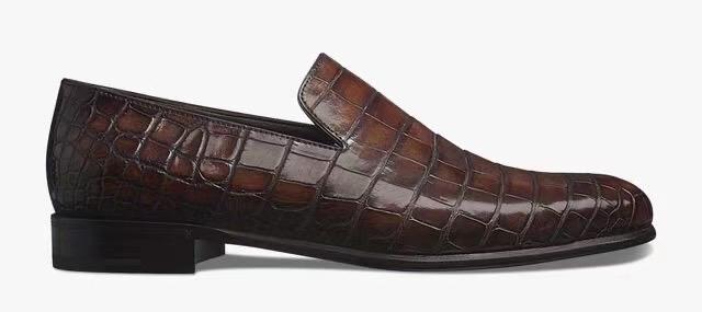 Scarpe da uomo Crocodile Shoes penny loafer, slip-on in vera pelle di coccodrillo, eleganti casual, marrone vintage