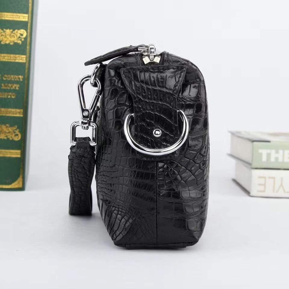 Mens Black Crocodile Leather Handy Clutch Bag
