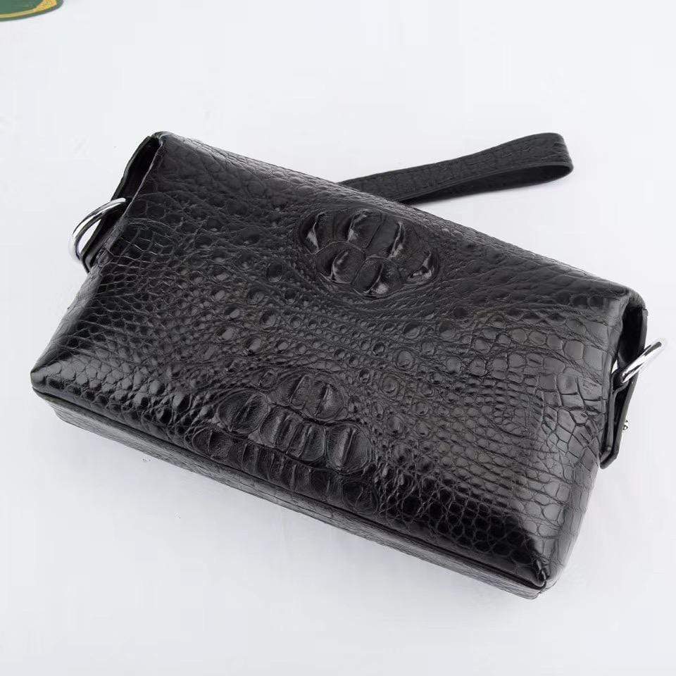 Mens Black Crocodile Leather Handy Clutch Bag