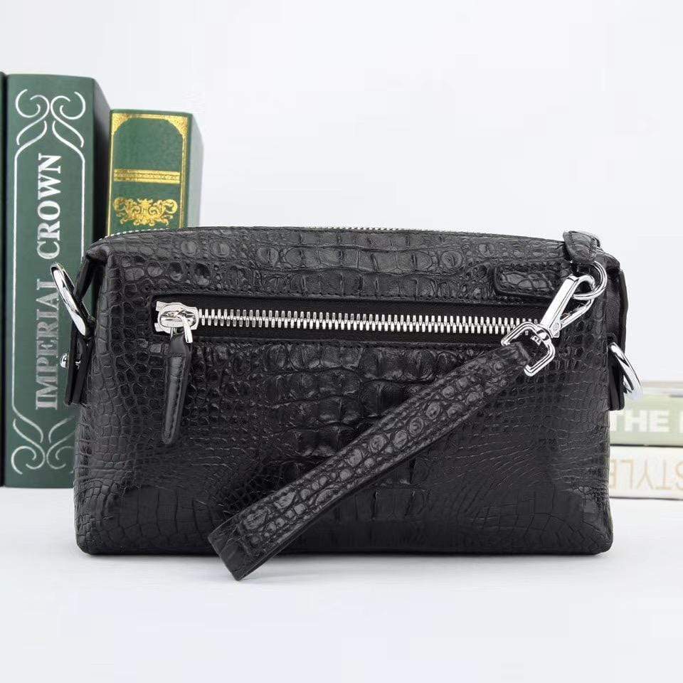 Mens Black Crocodile Leather Handy Clutch Bag