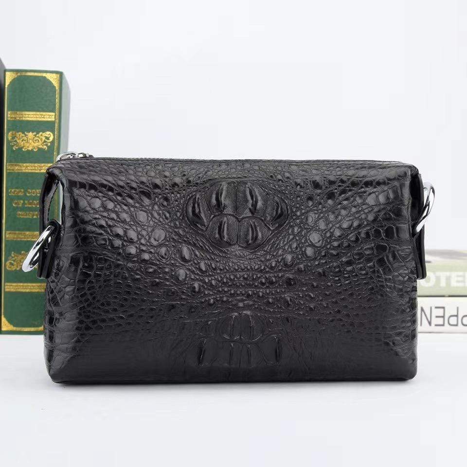 Mens Black Crocodile Leather Handy Clutch Bag