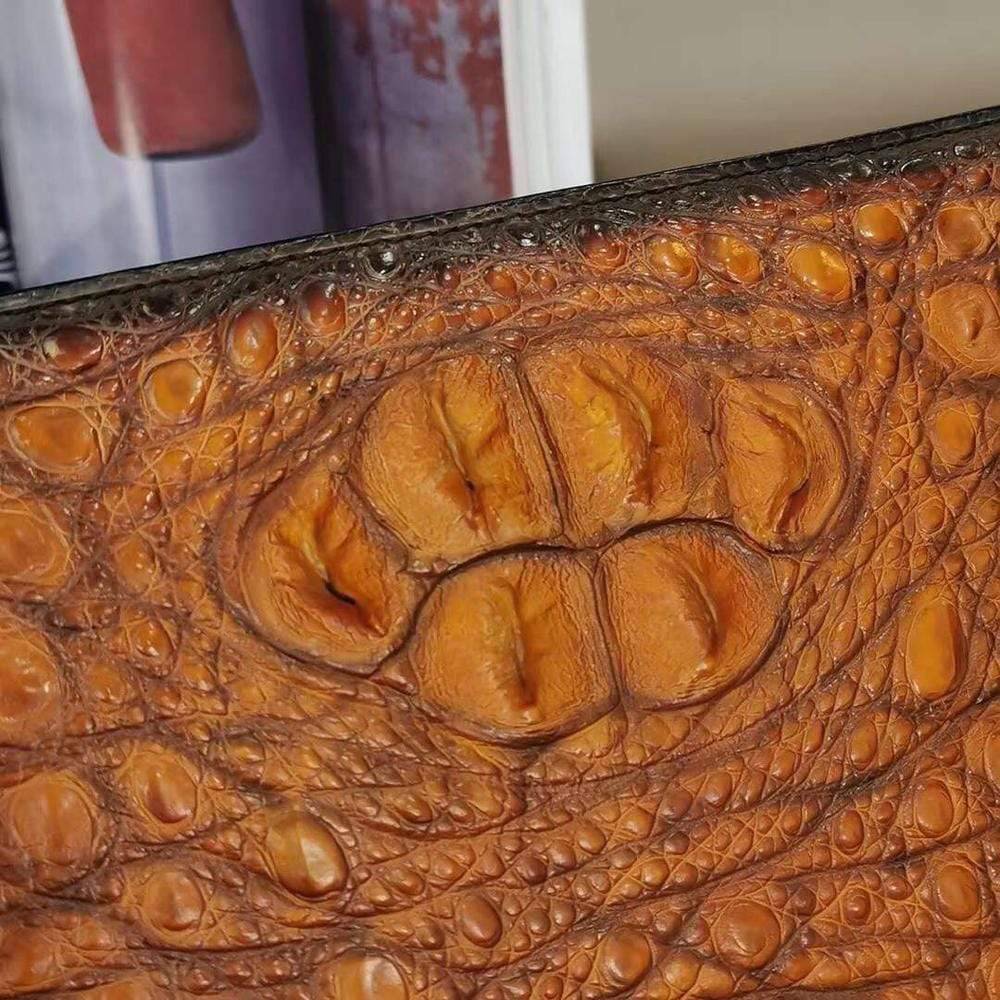 Mens Classic Vintage Genuine Crocodile Leather Zip Clutch Bag
