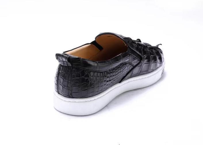 Preorder Crocodile Shoes Mens Crocodile Bone Leather Driving Shoes Slip on Flats Walking Shoes Black