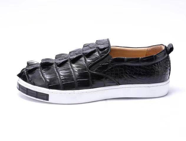 Preorder Crocodile Shoes Mens Crocodile Bone Leather Driving Shoes Slip on Flats Walking Shoes Black