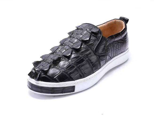 Preorder Crocodile Shoes Mens Crocodile Bone Leather Driving Shoes Slip on Flats Walking Shoes Black