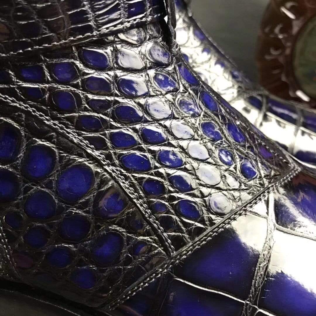 Crocodile Shoes Mens Crocodile Leather Side Zipper Single Buckle Boots