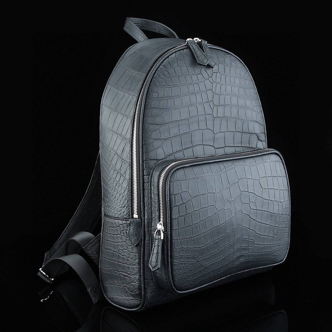 Preorder Large Matt Nile Crocodile Leather Backpack Black