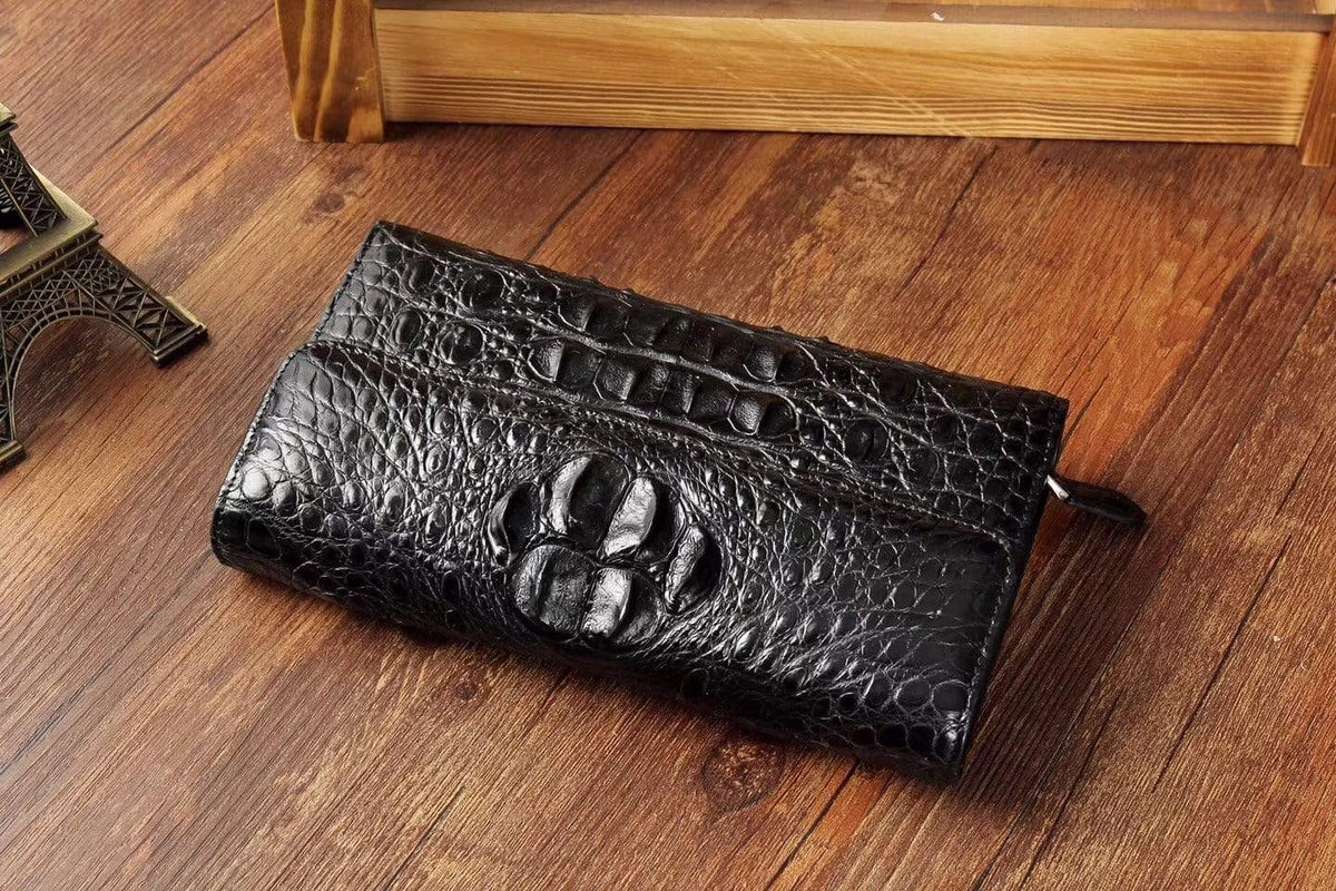 Preorder Crocodile Skin Belly Leather Trifold Wallet Clutches For Men Vintage Green