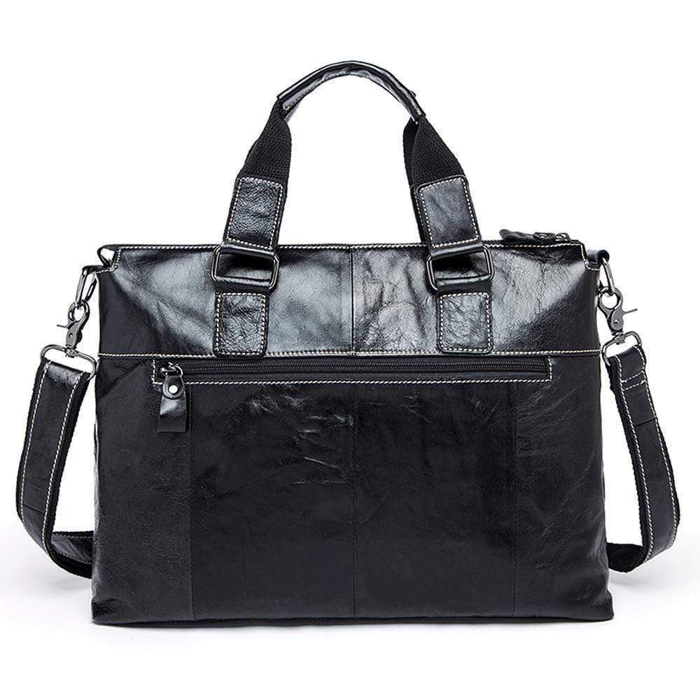 Rossie Viren Men's Bunished Vintage Leather14" Laptop Shoulder Top Handle Bags Black