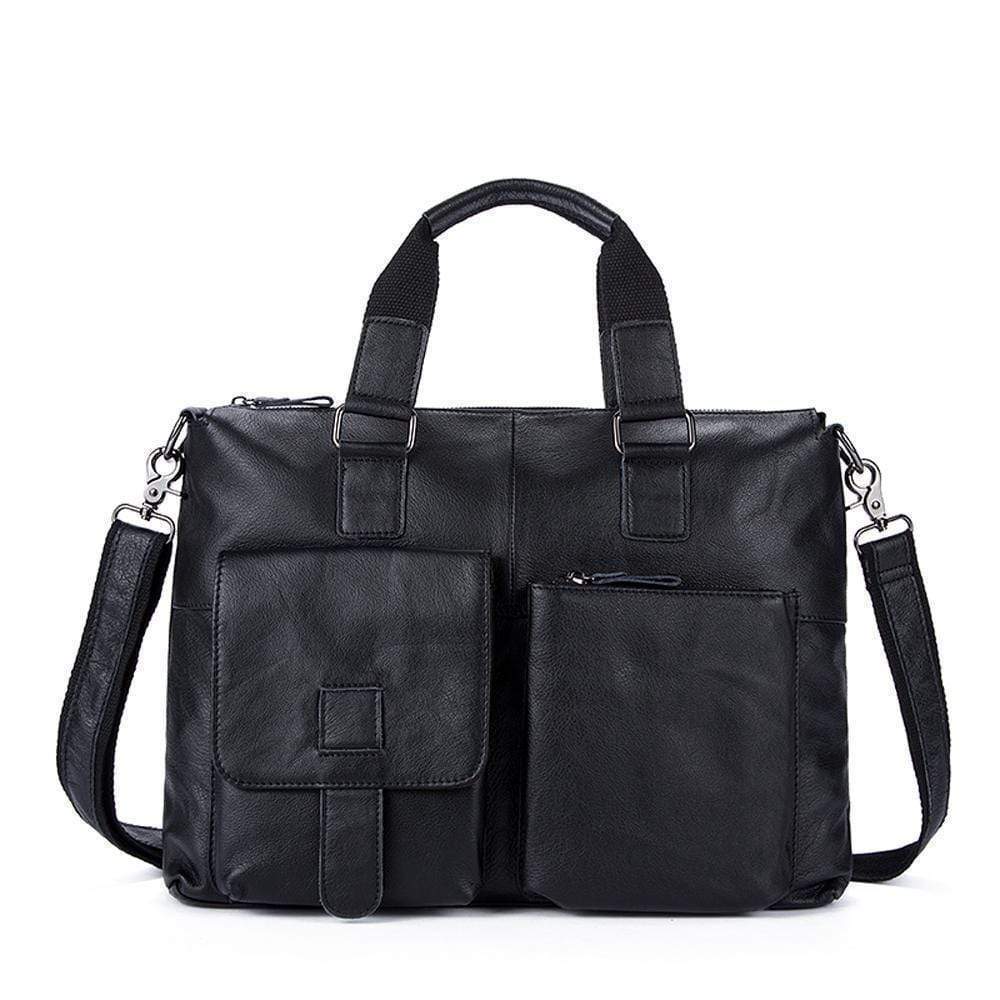 Rossie Viren Men's Bunished Vintage Leather14" Laptop Shoulder Top Handle Bags Black