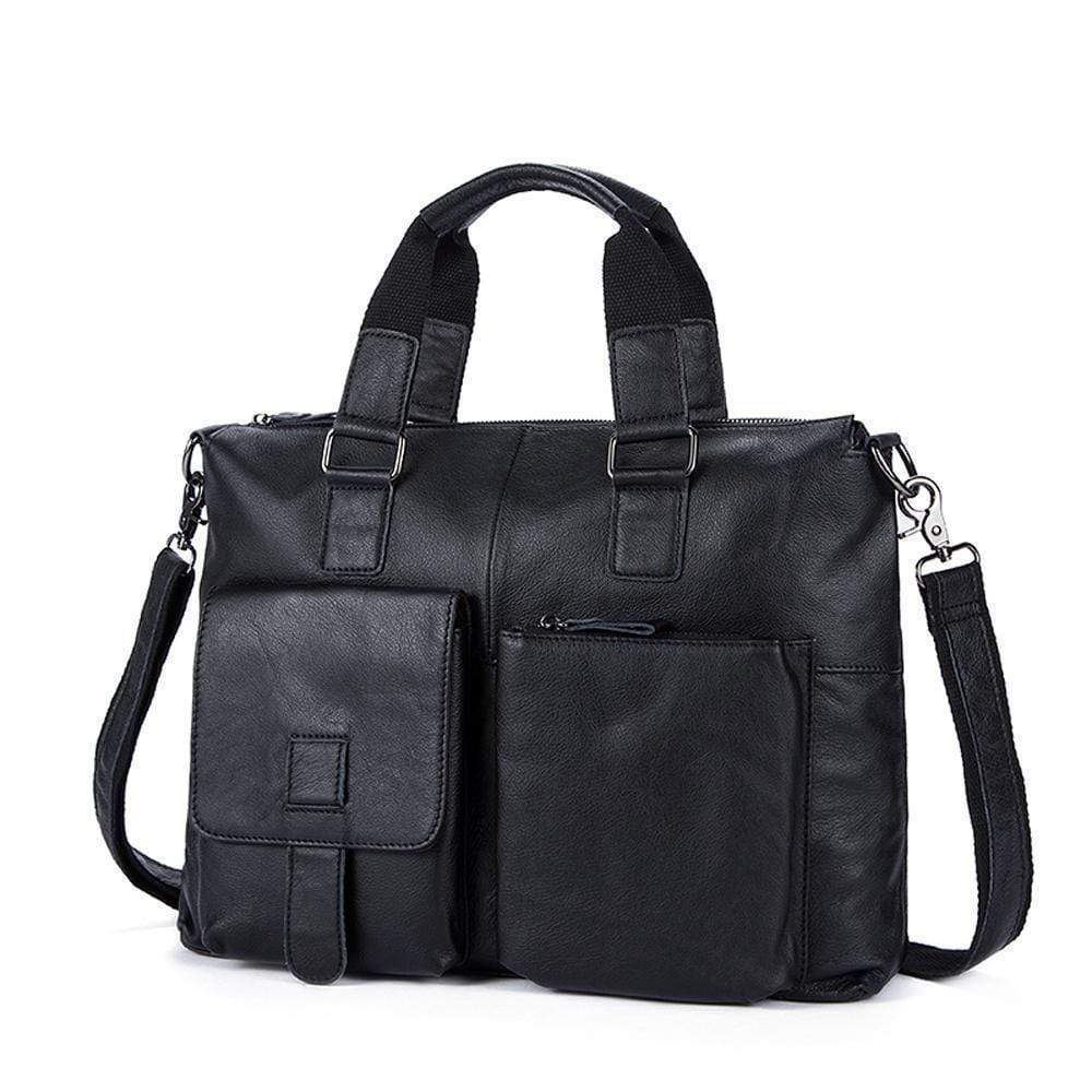 Rossie Viren Men's Bunished Vintage Leather14" Laptop Shoulder Top Handle Bags Black