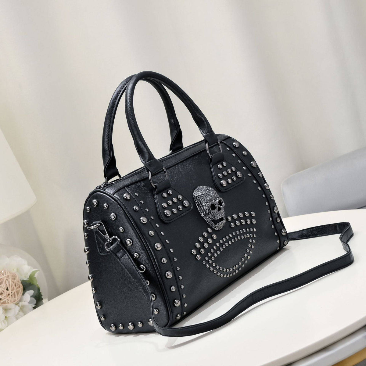 3D Crystal Skull Bag With Studded Satchels
