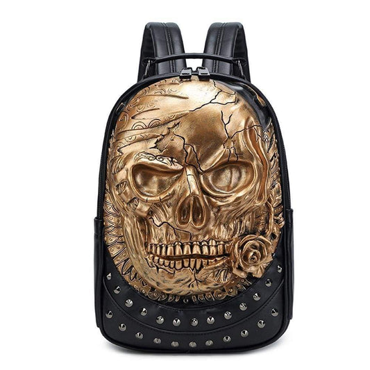 3D Backpack ,Studded Halloween 3D Skull With Rose Rucksacks Travel Bags
