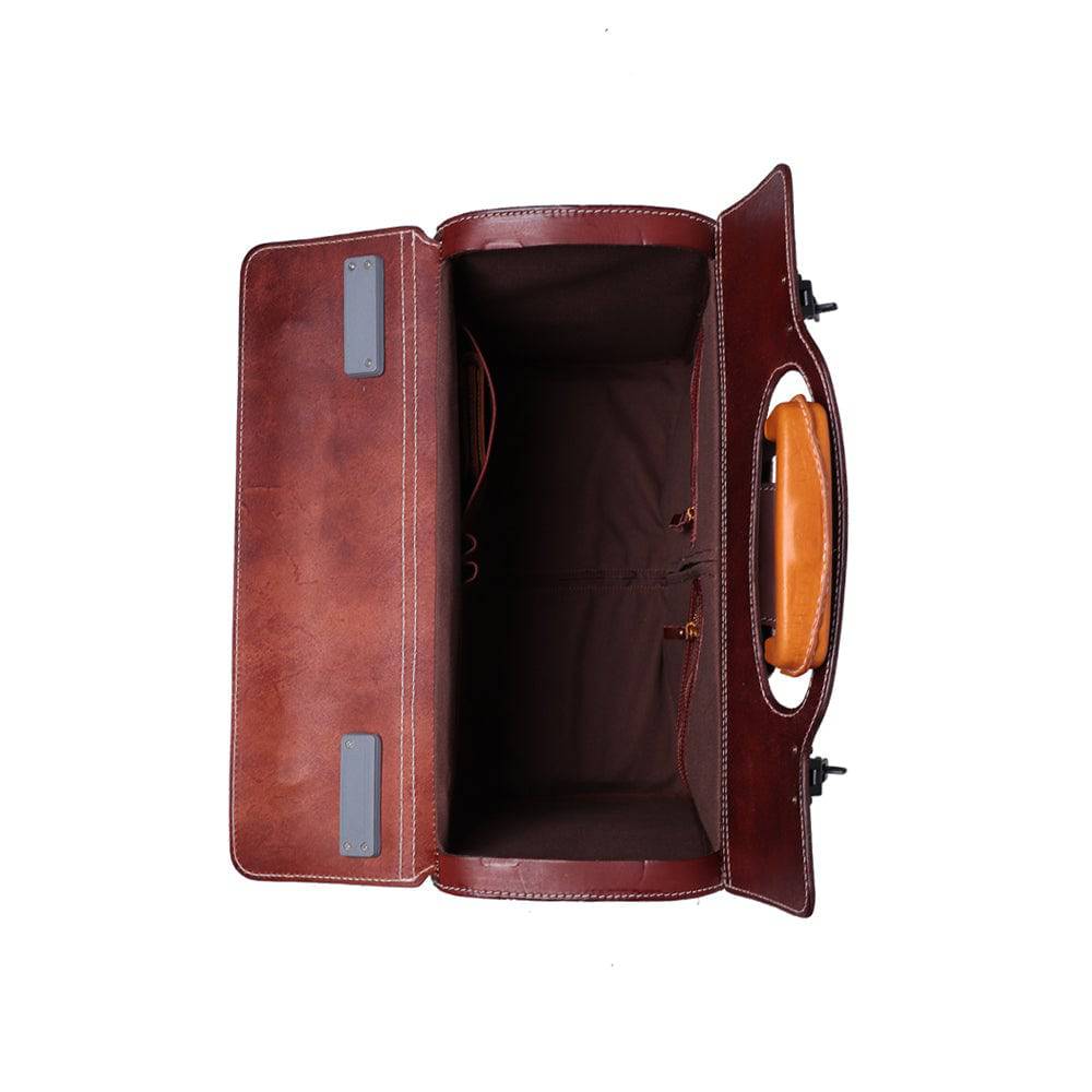 Unisex 23" Genuine Vegetable Tanned Leather Rolling Duffle Bag Trolley Wheeled Carry On Luggage Suitcase Tote