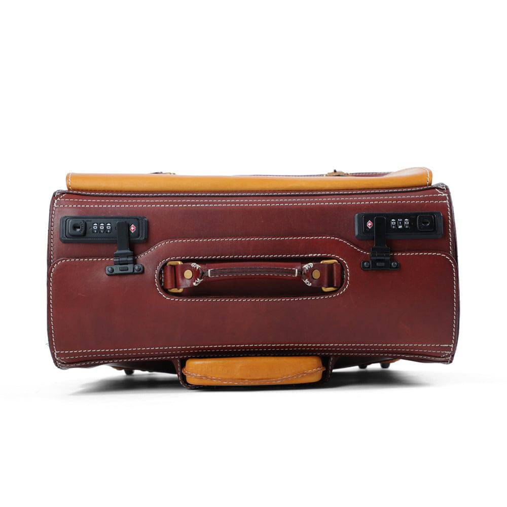 Unisex 23" Genuine Vegetable Tanned Leather Rolling Duffle Bag Trolley Wheeled Carry On Luggage Suitcase Tote