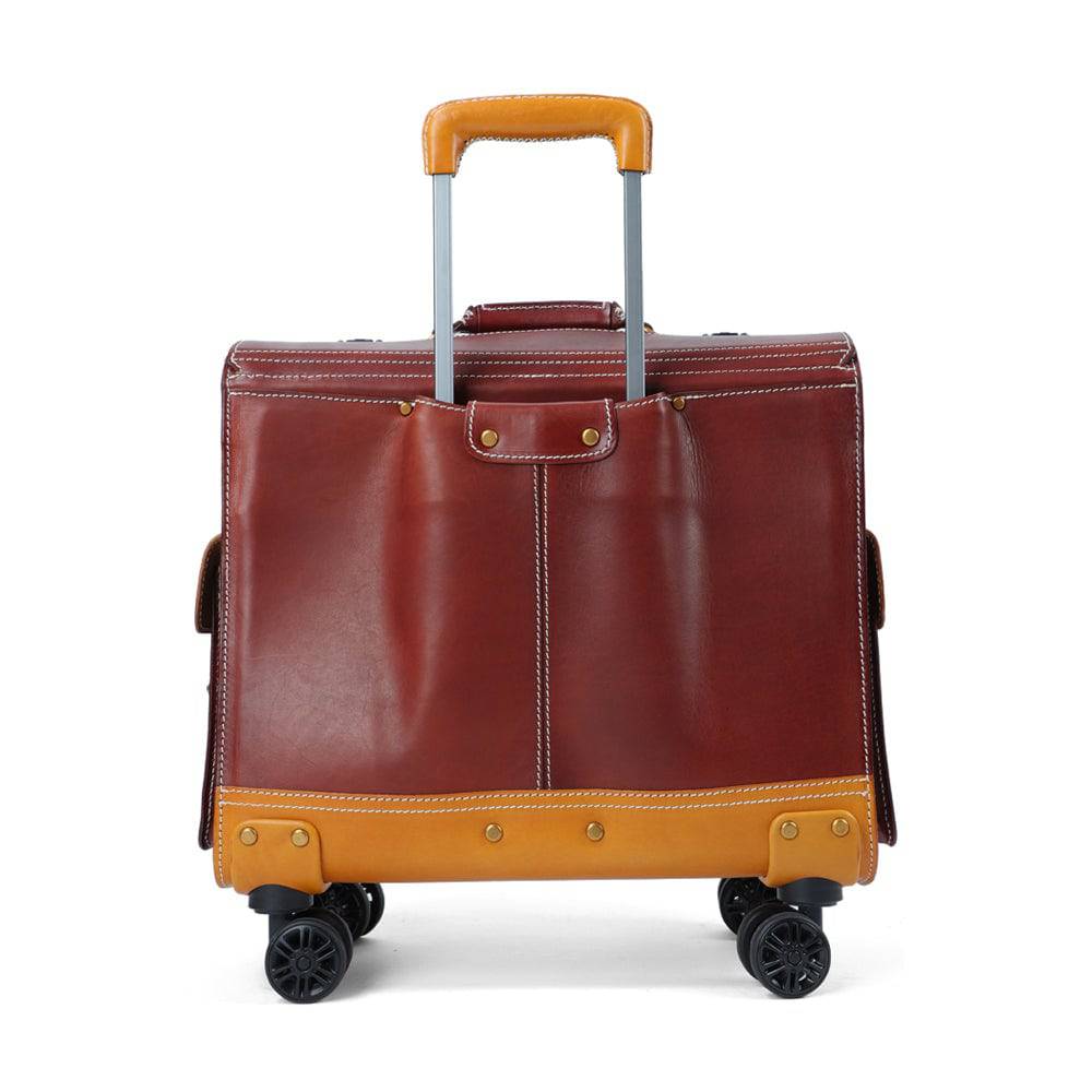 Unisex 23" Genuine Vegetable Tanned Leather Rolling Duffle Bag Trolley Wheeled Carry On Luggage Suitcase Tote