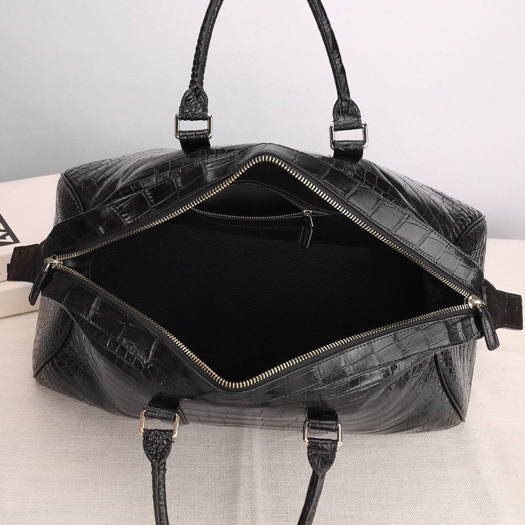 Unisex Classic Genuine Crocodile Belly Leather Travel Duffle Outdoor Leisure Large Capacity Simple Style Bag