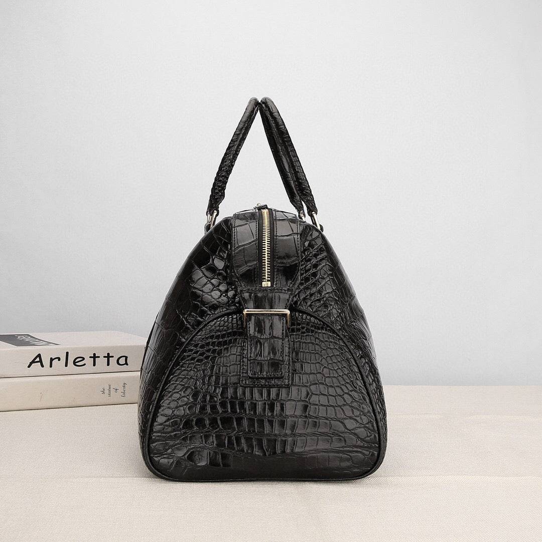 Unisex Classic Genuine Crocodile Belly Leather Travel Duffle Outdoor Leisure Large Capacity Simple Style Bag