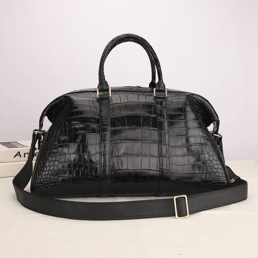 Unisex Classic Genuine Crocodile Belly Leather Travel Duffle Outdoor Leisure Large Capacity Simple Style Bag