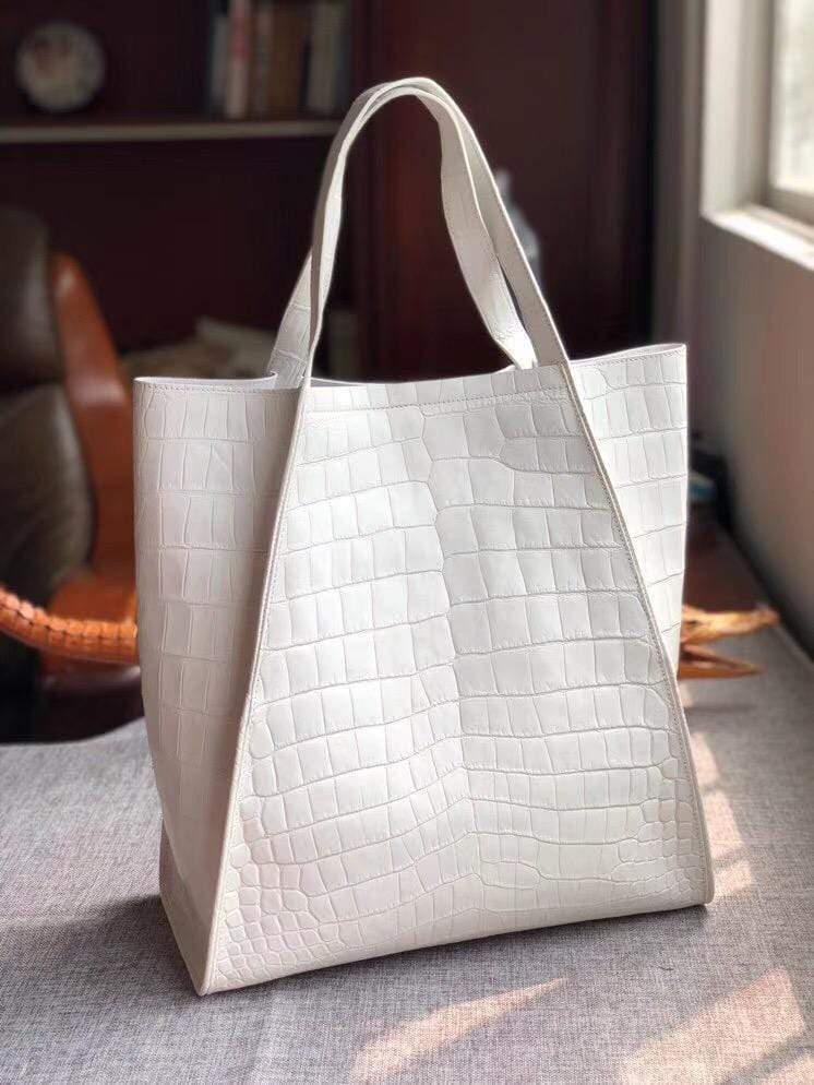 Unisex Crocodile Belly Leather Medium Hobo Bags
