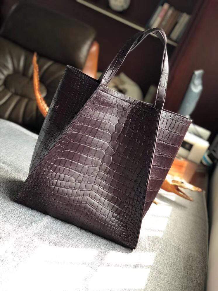 Unisex Crocodile Belly Leather Medium Hobo Bags