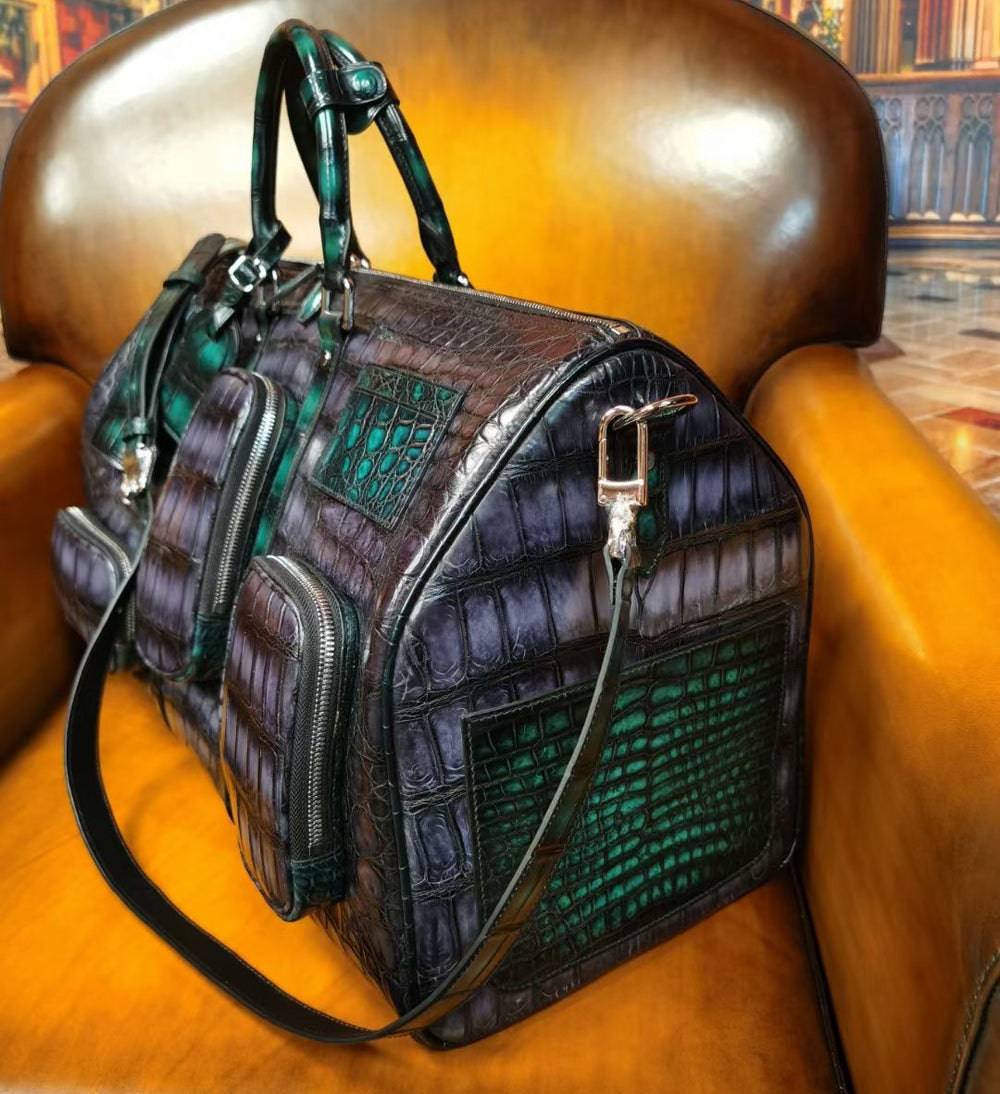 Vintage Green Genuine Crocodile Leather Large Duffel Bag