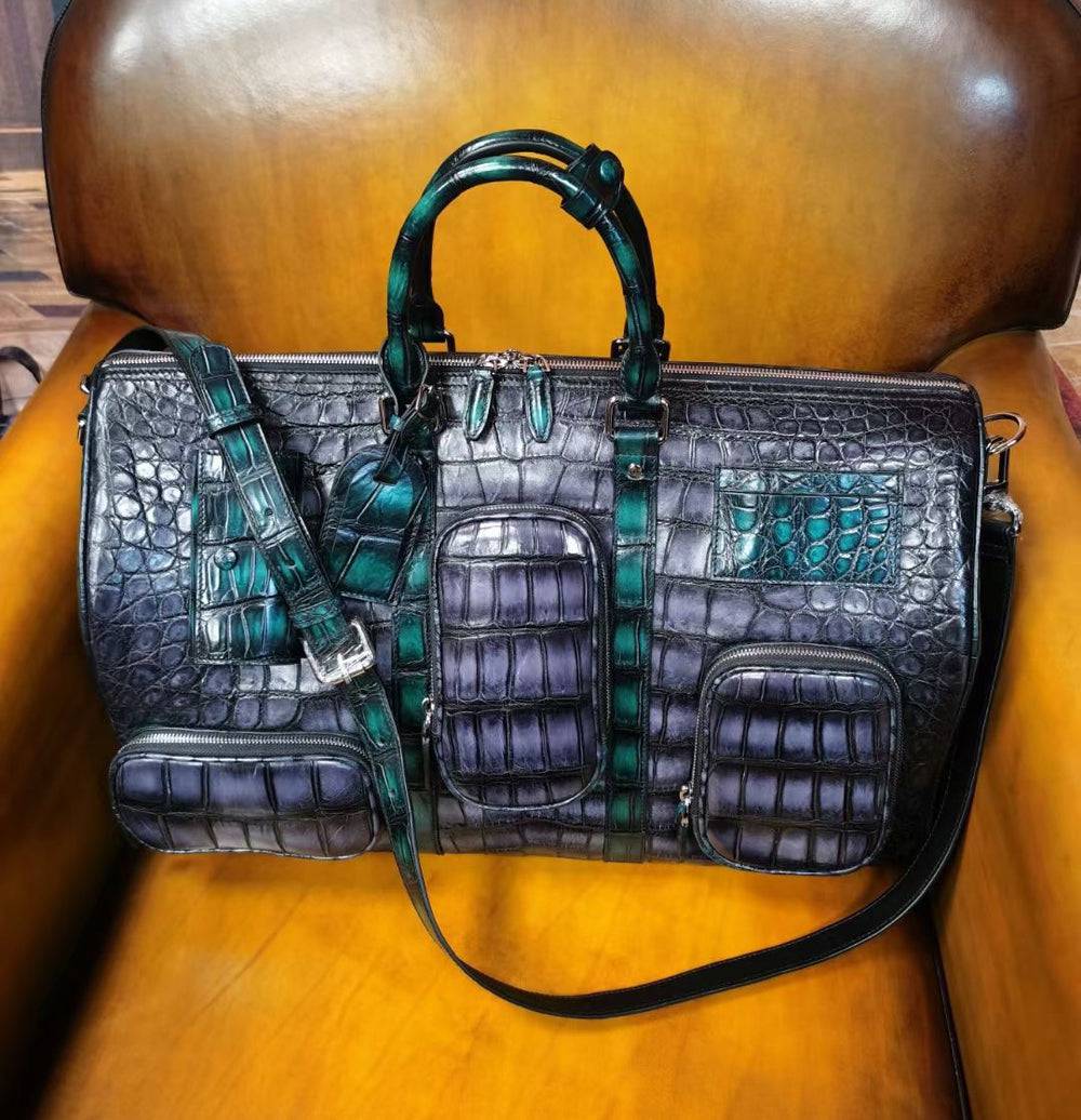 Vintage Green Genuine Crocodile Leather Large Duffel Bag
