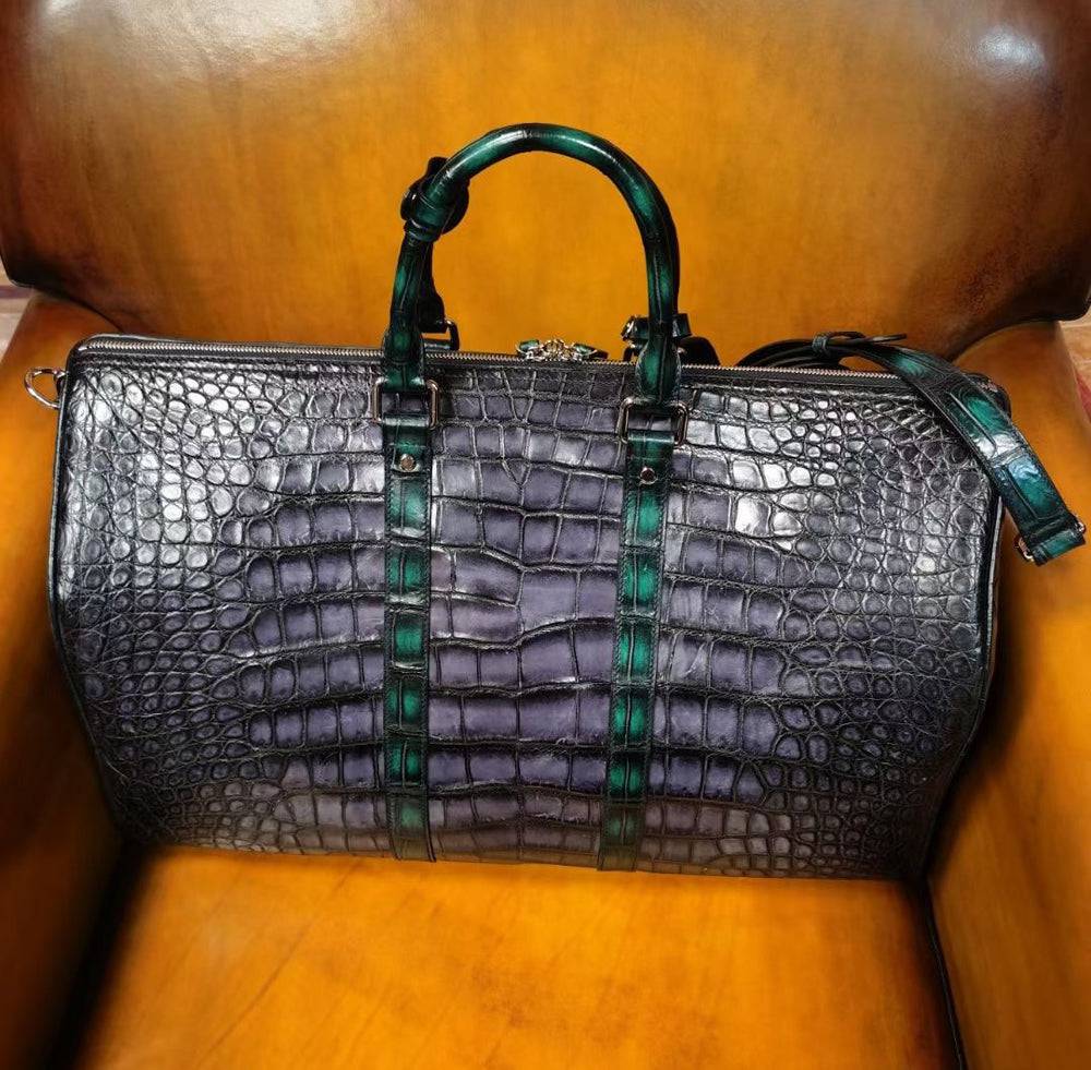 Vintage Green Genuine Crocodile Leather Large Duffel Bag