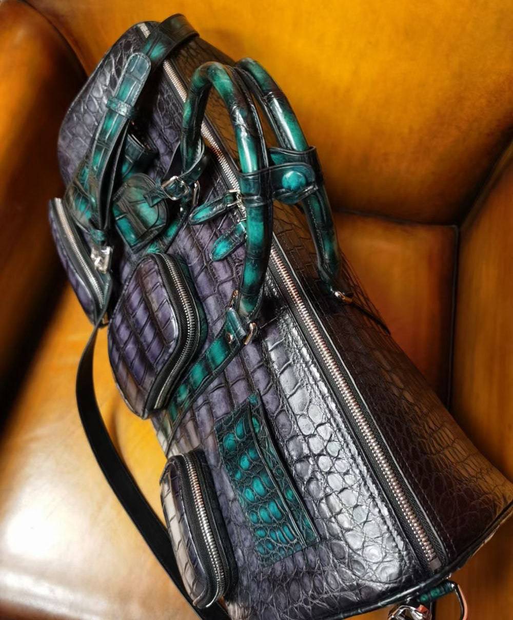 Vintage Green Genuine Crocodile Leather Large Duffel Bag