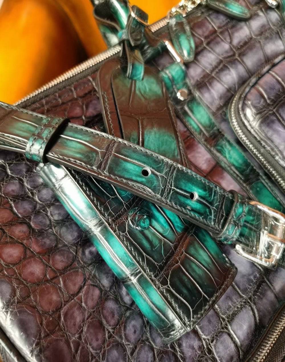 Vintage Green Genuine Crocodile Leather Large Duffel Bag