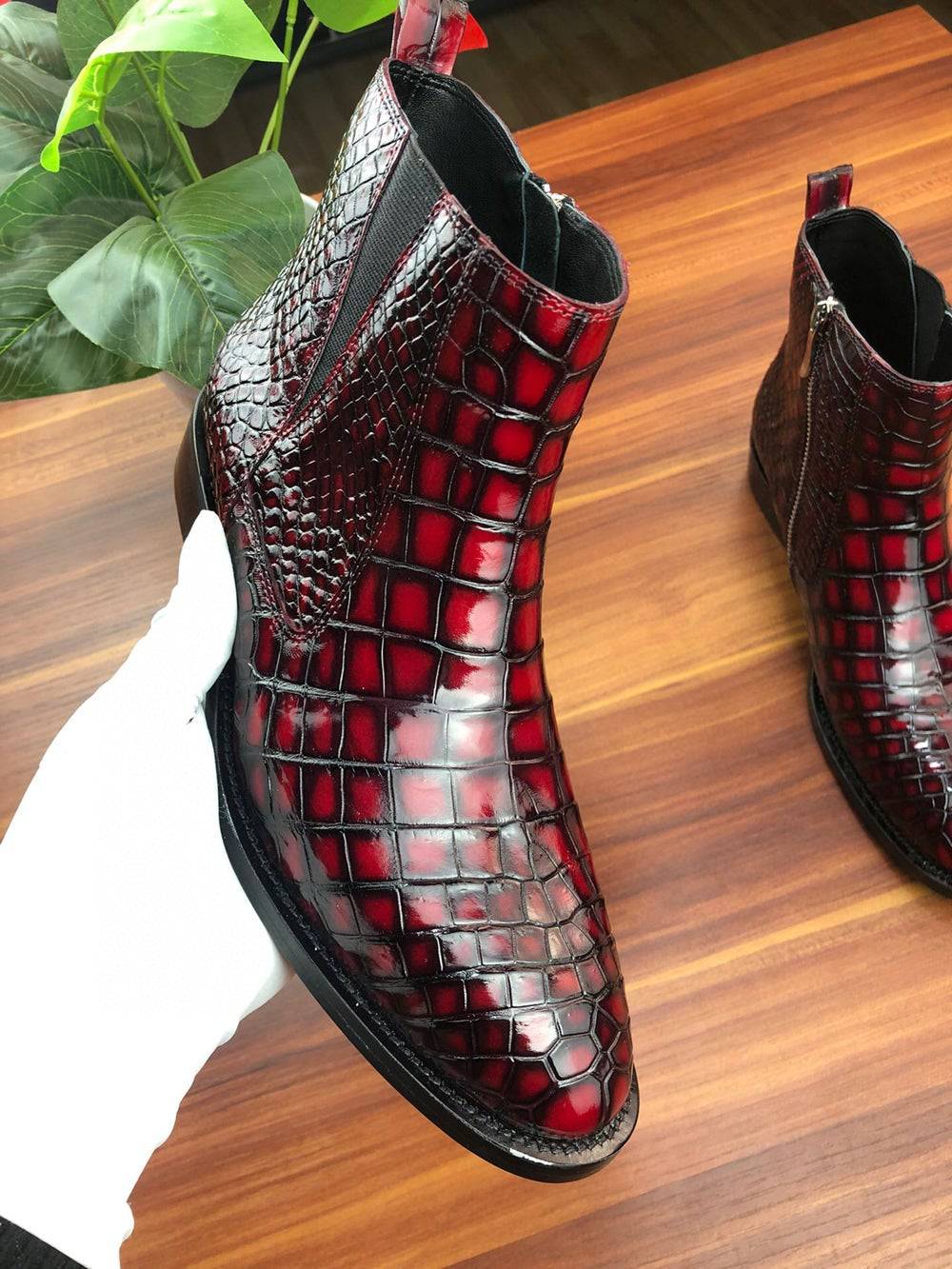 Crocodile Shoes Vintage Wine Red Chelsea Boots