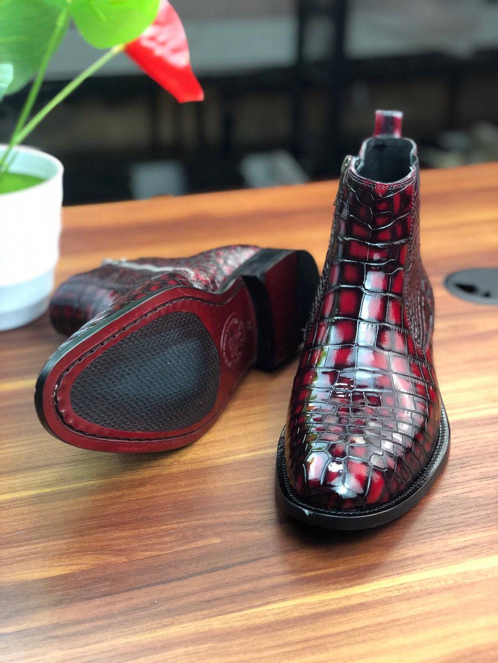 Crocodile Shoes Vintage Wine Red Chelsea Boots